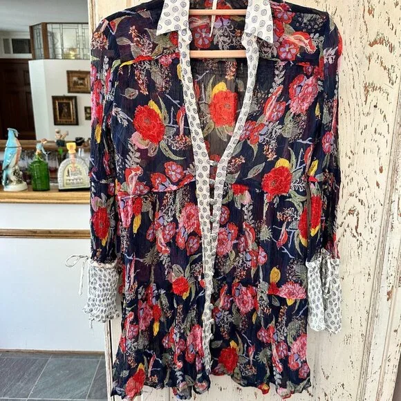 Free People Floral Sheer Women's Top - Picture 5 of 8